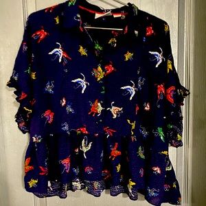 Ruffled navy butterfly shirt